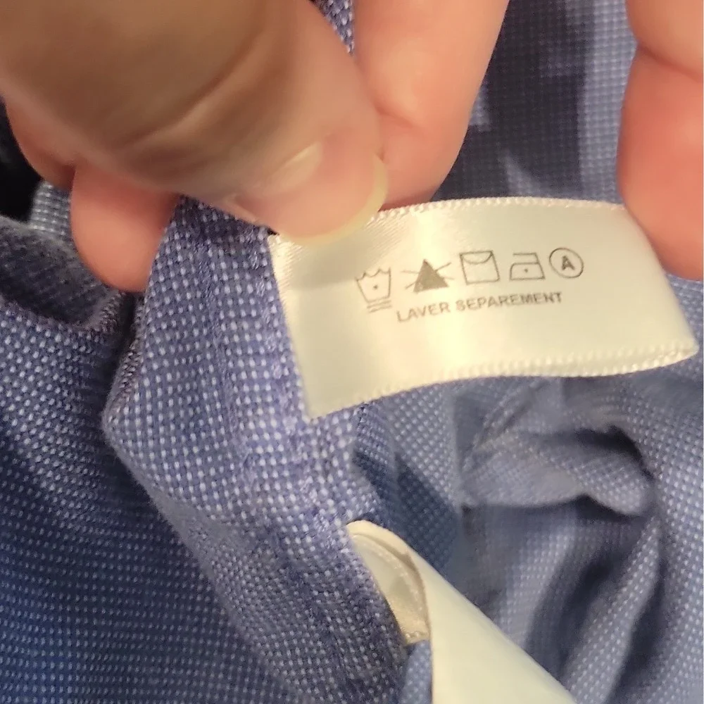 Cutter & Buck Men's LT Blue Solid Woven Cotton Button-Down Shirt Pockets - Picture 14 of 16
